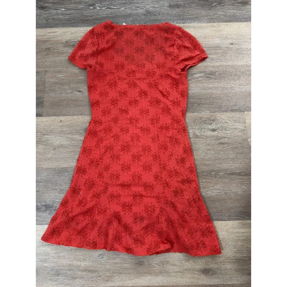 Free People Red Floral Lace Mini Dress Short Sleeve Scoop Neck Boho Size S - Picture 6 of 6